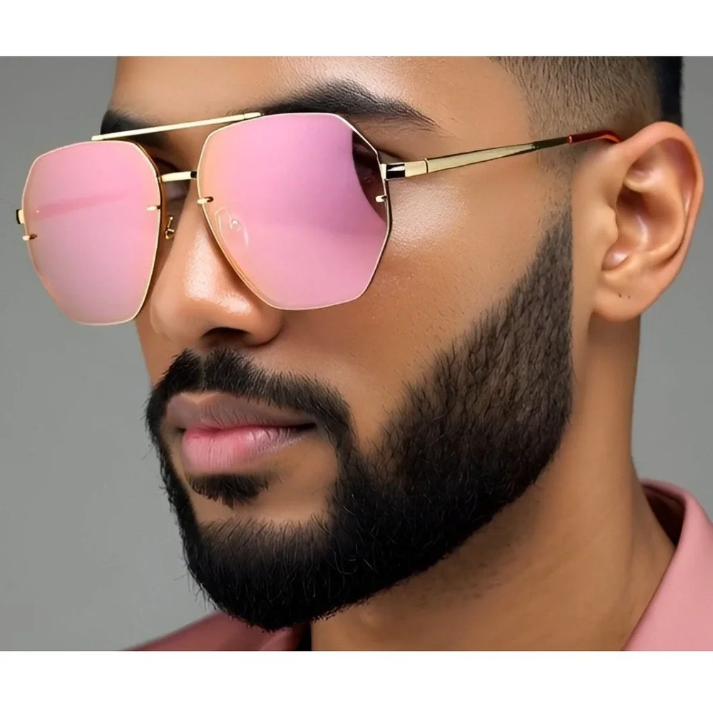 Pink Mirror‎ Reflective Lens Sunglasses Men Style Flat Lens Luxury Beach Shades